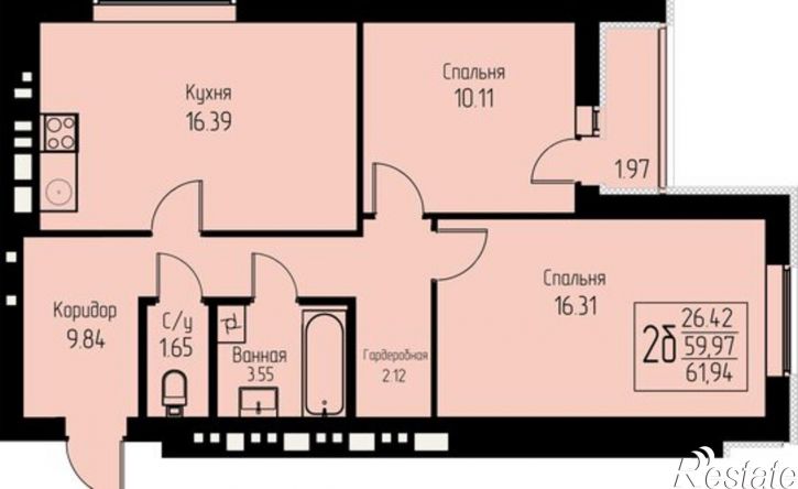 2-комн квартира в новом доме Саранск, улица Котовского
