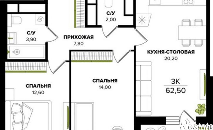 2-комн квартира в новом доме Саранск, Республиканская улица, 69