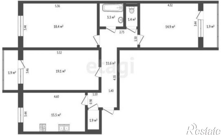 3-комн квартира Саранск, улица Комарова, 12А
