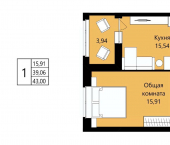1-комн, 43 кв м, этаж 13/18 Саранск