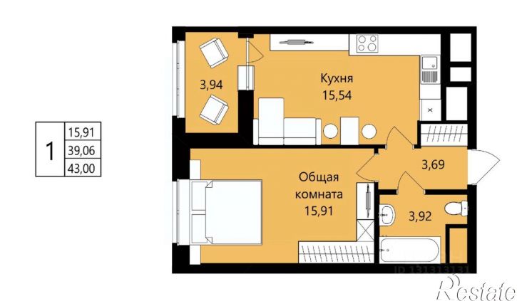 1-комн квартира в новом доме Саранск
