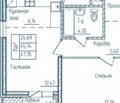 1-комн, 47 кв м, этаж 8/18 Саранск, жилой район Центр, ЖК Мон